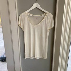 LOFT Ivory Crochet V-Neck Tee Shirt